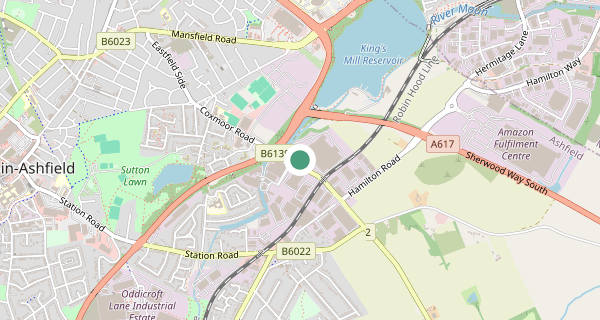 Map of the area around Ashfield driving test centre, NG17 5LA