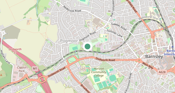 Map of the area around Barnsley driving test centre, S75 2DH