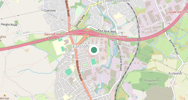 Map of the area around Blackburn with Darwen driving test centre, BB3 0DB
