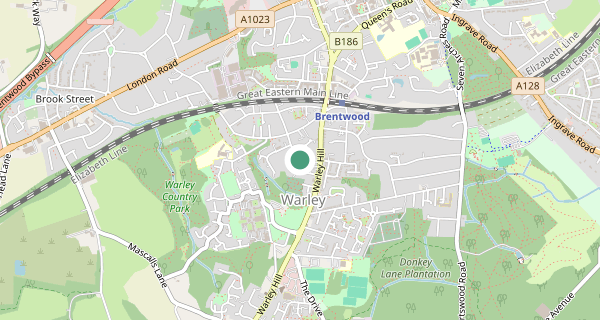 Map of the area around Brentwood (London) driving test centre, CM14 5JN