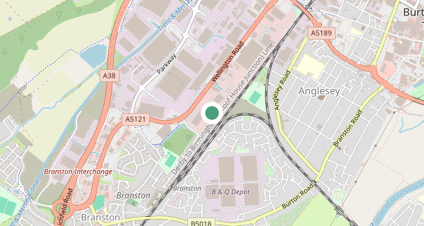 Map of the area around Burton on Trent driving test centre, DE14 2TG