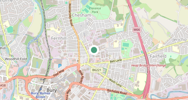 Map of the area around Bury (Manchester) driving test centre, BL9 6HH