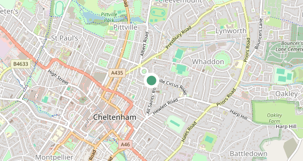Map of the area around Cheltenham driving test centre, GL52 2HQ
