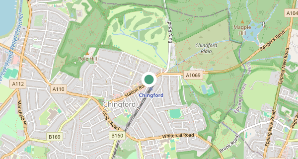 Map of the area around Chingford (London) driving test centre, E4 6AD