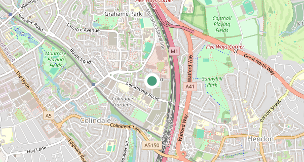 Map of the area around Hendon (London) driving test centre, NW9 5TZ