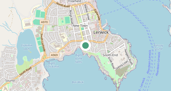 Map of the area around Lerwick driving test centre, ZE1 0DJ