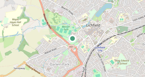 Map of the area around Lichfield driving test centre, WS13 6RB