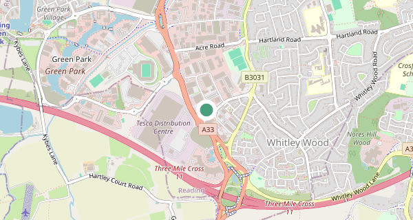 Map of the area around Reading driving test centre, RG2 0TD