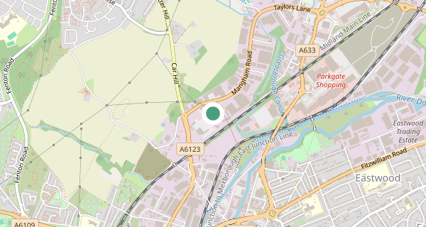 Map of the area around Rotherham driving test centre, S61 4RL