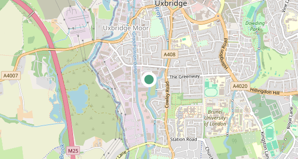 Map of the area around Uxbridge (London) driving test centre, UB8 2DB