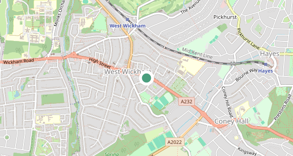 Map of the area around West Wickham (London) driving test centre, BR4 0RL