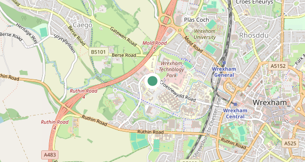 Map of the area around Wrexham driving test centre, LL13 7YP